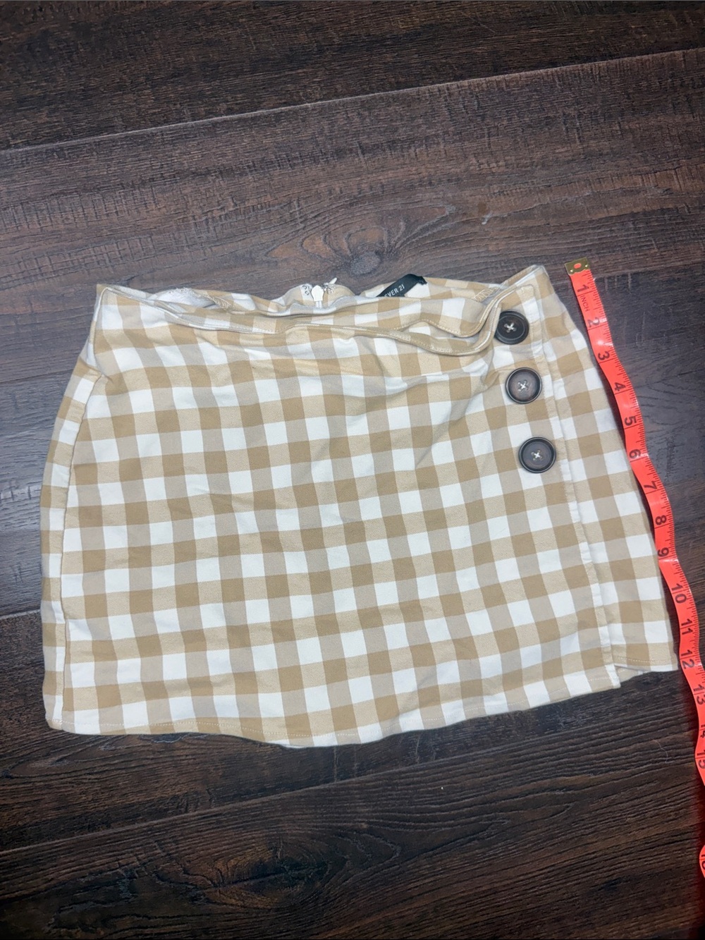 Forever 21 Tan and White Gingham Button-Detail #A50